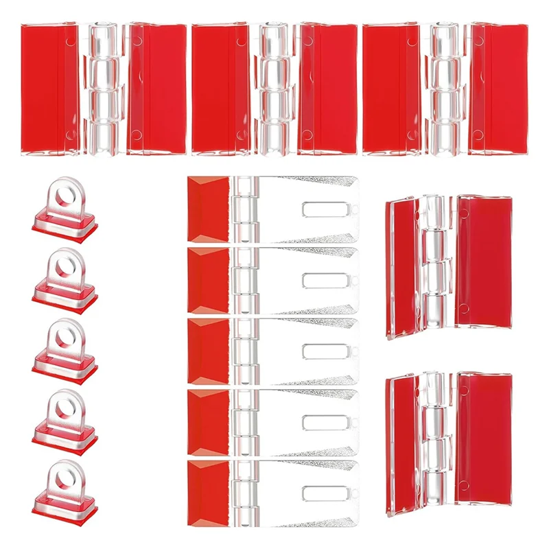 ABJN-Acrylic Hinges Kit,15Pcs Punch Plastic DIY Piano Hinge Self Adhesive Latch Buckles Set Door Buckle For Box No Drilling Need