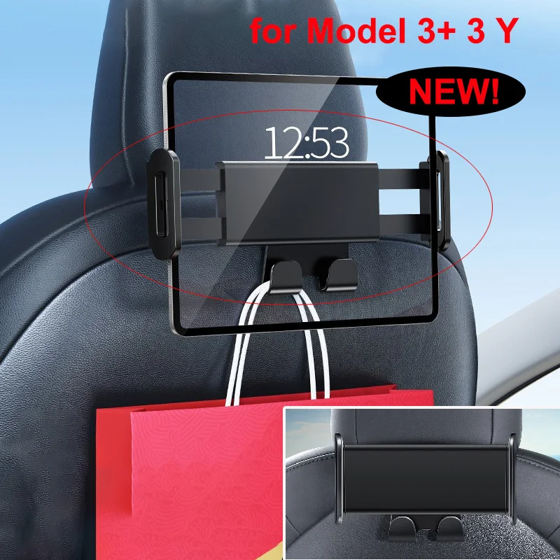 

For Tesla Model 3 Model Y Back Seat Phone Holder with 2hooks 360° Rotate Stand Auto Headrest Bracket For Tablet PC Mobile Phone