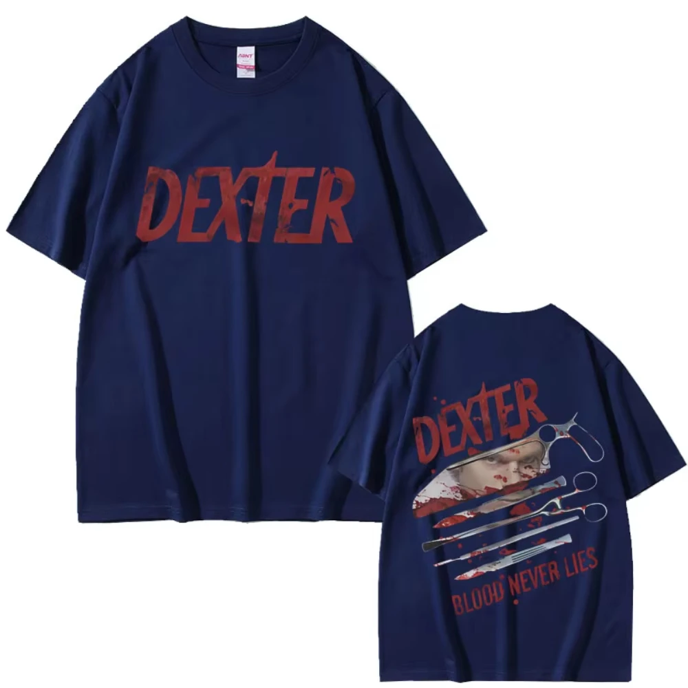 TV Play Dexter Morgan Blood Never Lies Graphic T-shirt Men Women Casual Cotton Vintage T Shirt Men's Clothing Oversized T-shirts