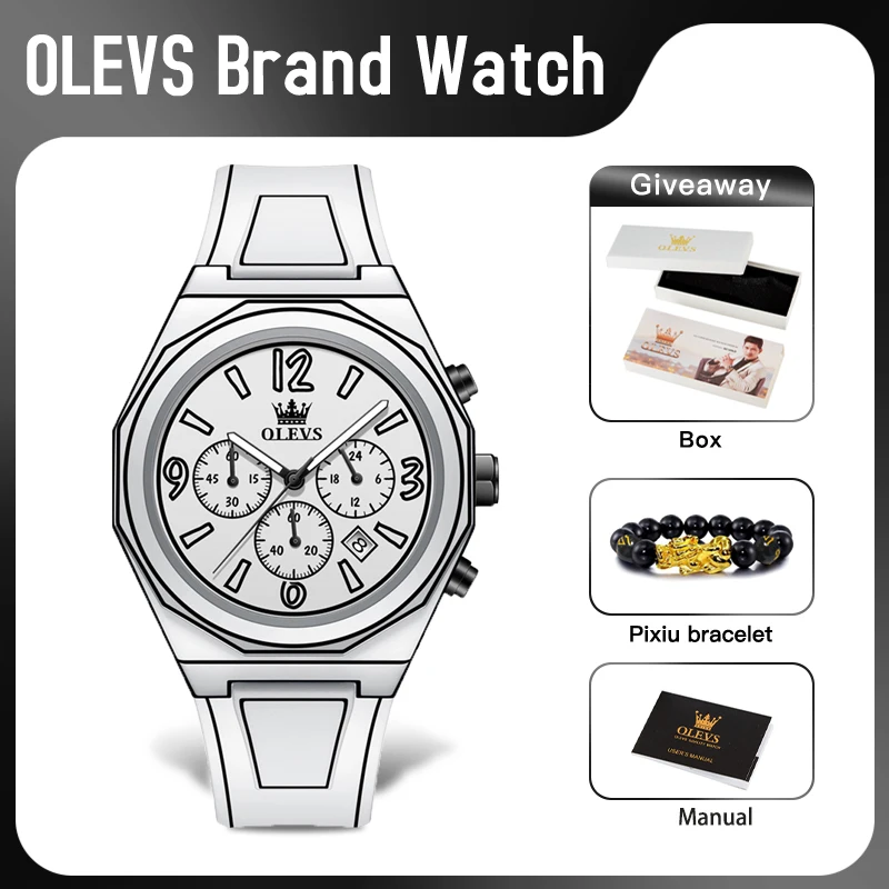 

OLEVS 5622 New Mens Watch Original Fashionable Quartz Watch Waterproof Luminous Manga Style Silicone Strap Reloj Mens Gifts