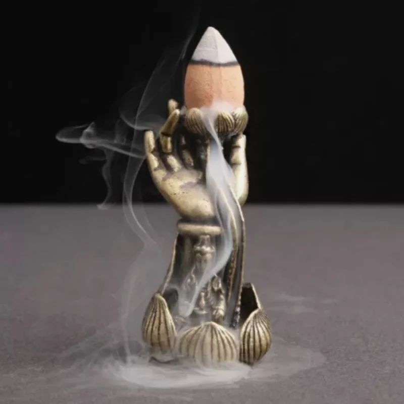 Brass Antique Buddha Hand Lotus Backflow Incense Home Decoration Incense Figurin