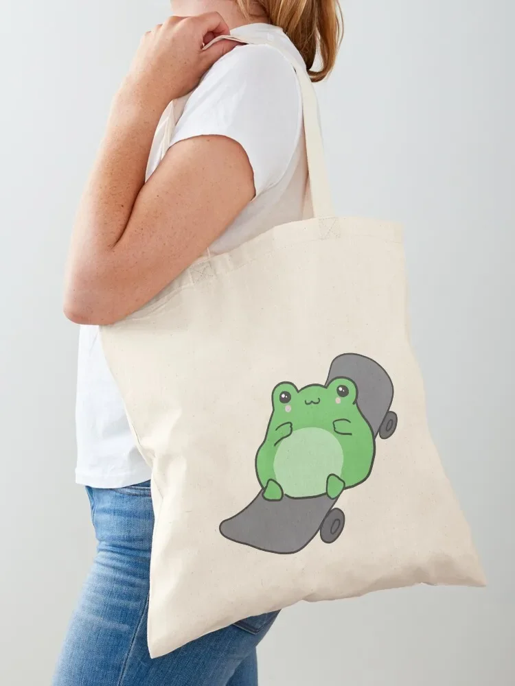 Cute Frog Skateboarding: Kawaii Cottagecore Aesthetic, Sweet Skater Frogge Gift for Kids, Youth, Teen, Juniors, Teenage Tote Bag