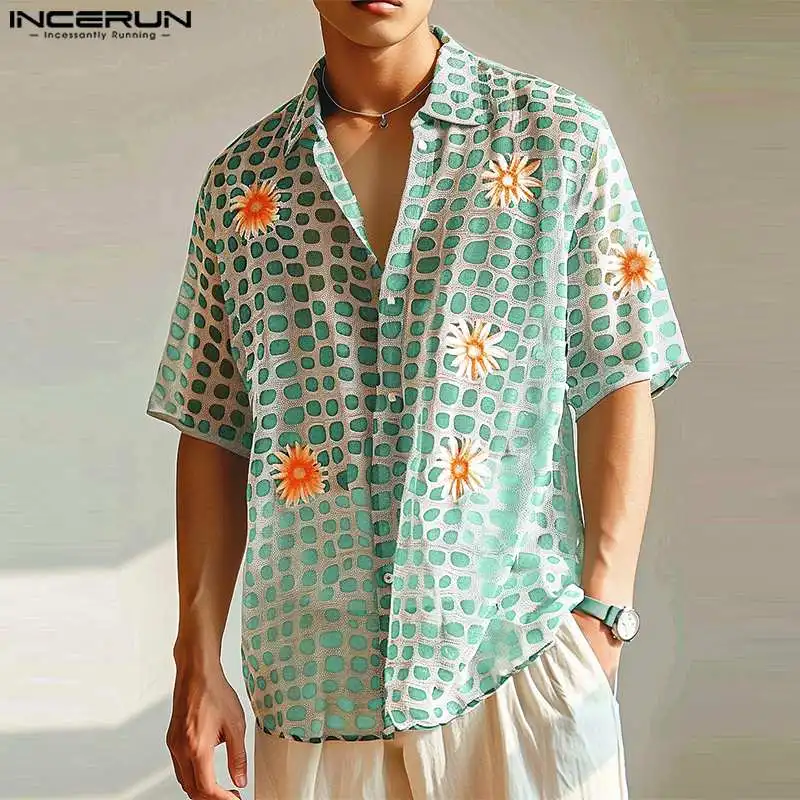 

INCERUN Men Hawaiian Shirt Printed Summer Vacation Lapel Short Sleeve Men Clothing Streetwear Loose 2024 Breathable Shirts S-5XL