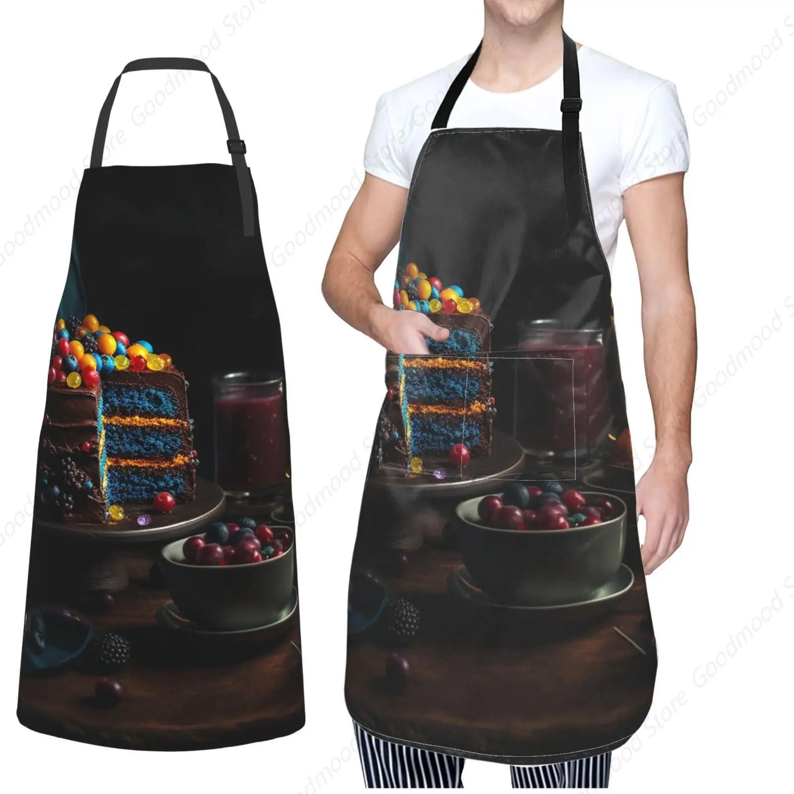 Dessert Apron, Creamy Scoops Milky Chocolate Strawberry Flavor Cone for Ice Cream Shops, Unisex Kitchen Bib with Adjustable Neck