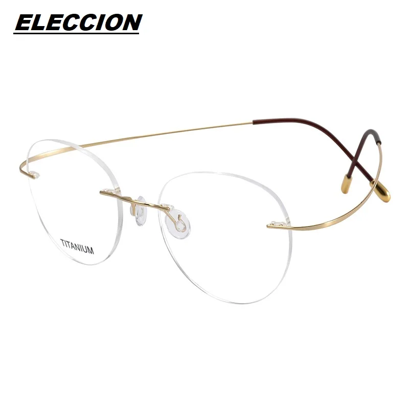 

ELECCION Round Rimless Glasses Frame Men Ultralight Myopia Prescription Eyeglasses Women Vintage Pure Titanium Optical Eyewear