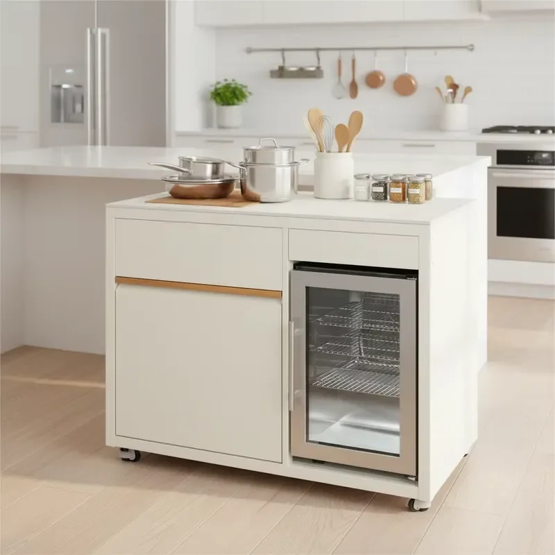 68L Outdoor Kitchen Refrigerator Module with 25L Ice Bucket Glass Countertop Teak Stainless Steel BBQ Equipment Certified