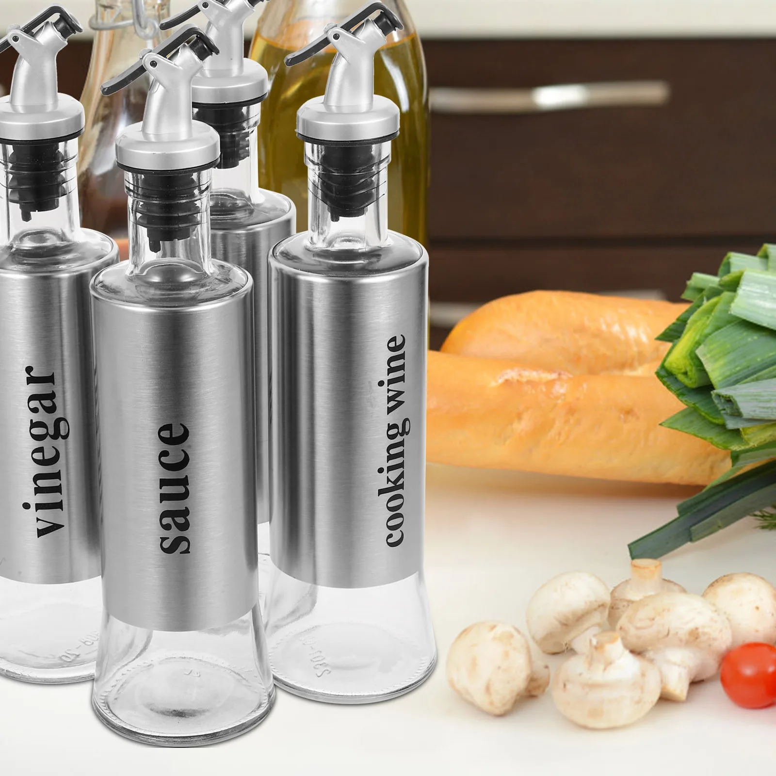 

4Pcs Oil Dispenser Bottles Kitchen Seasoning Dispenser for Soy Sauce Vinegar Wine Long Lasting Kitchen Seasoning Bottles