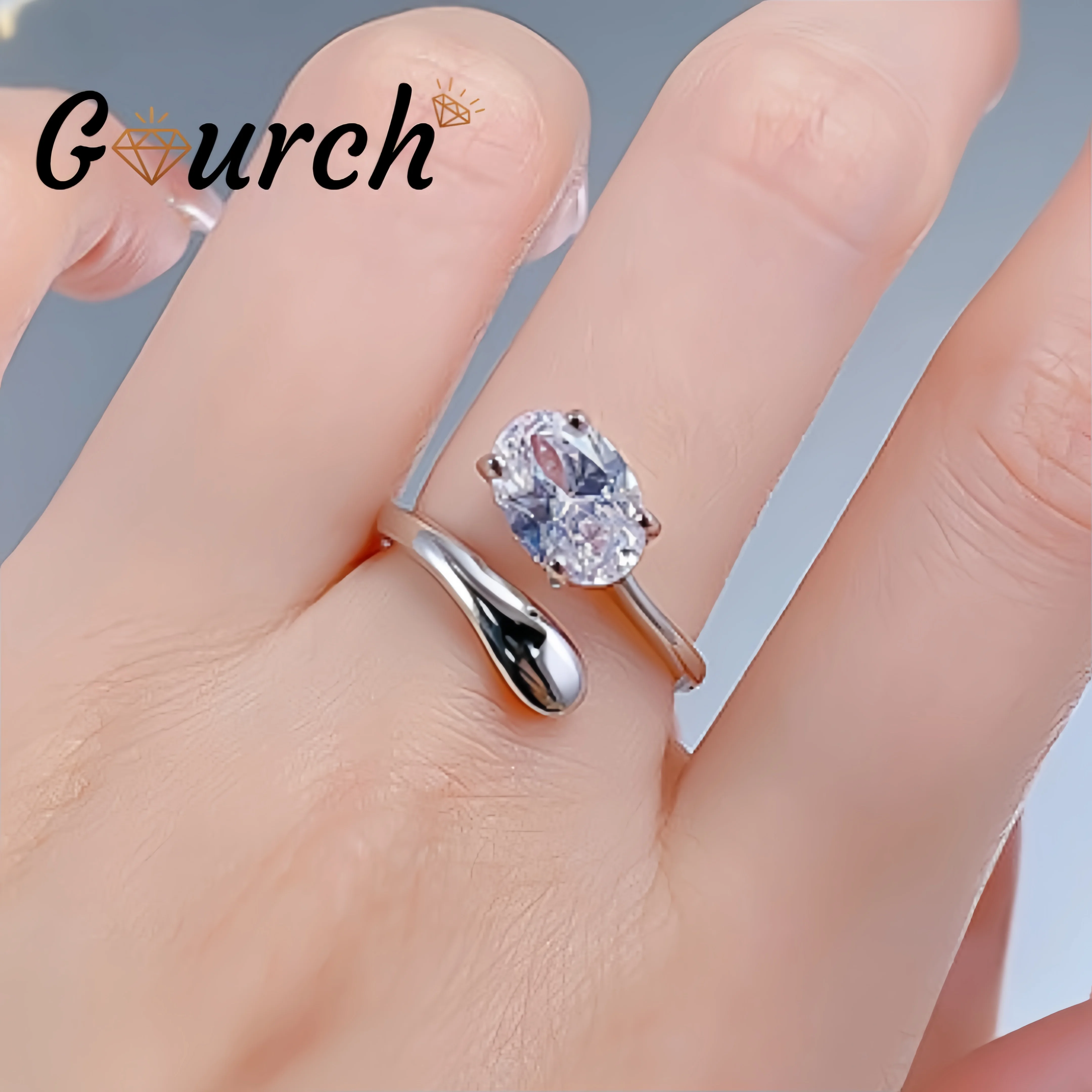 

Овальное кольцо с муассанитом Gourch 1,5 карата 6*8 мм, стерлинговое серебро S925, открытые регулируемые ювелирные изделия для женщин, подарок на годовщину и помолвку
