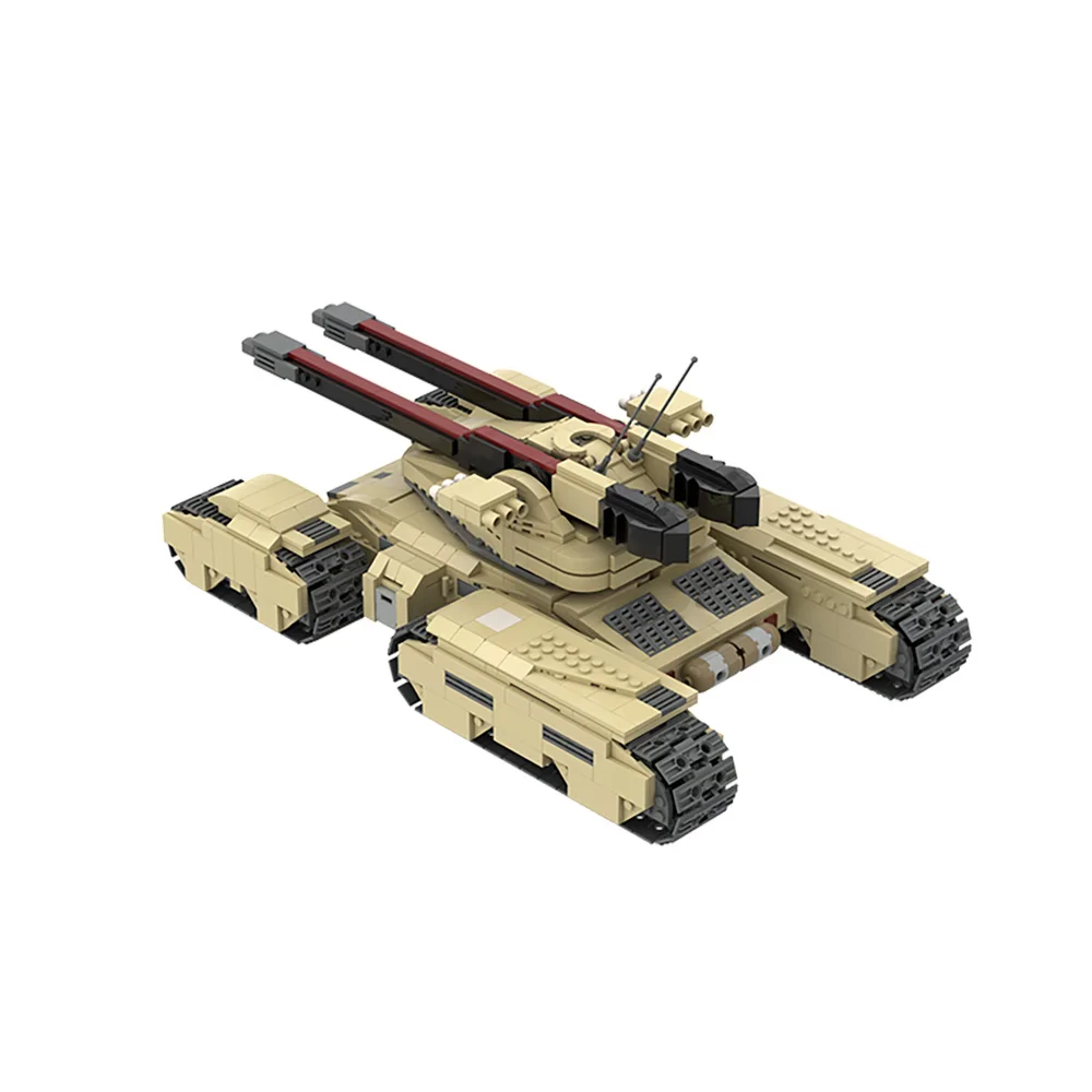 MOC-22742 Mammoth-Style Heavy Assault Vehicle Bricks - Detailed Multi-Track Chassis & Twin Cannons, Sci-Fi Display Model
