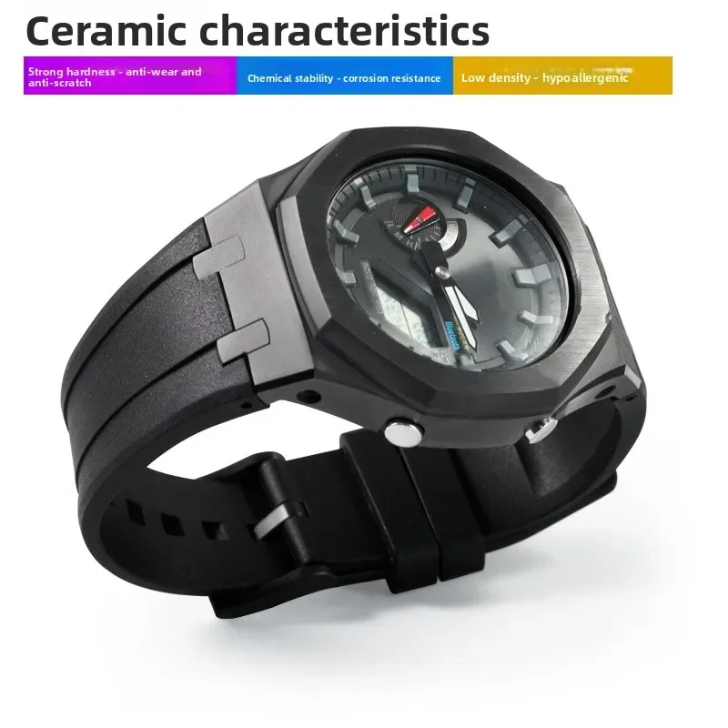 حافظة من السيراميك بحزام مطاطي فلوري لساعة كاسيو جي شوك GA-2100 B2100 GA2110 ملحقات معدلة