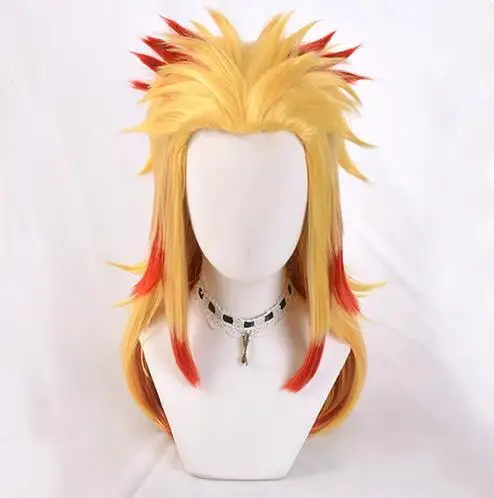 Anime Demon Slayer Rengoku Kyoujurou biondo Ombre Pruik Cosplay Kostuum Mannen Vrouwen muslimah Pontail capelli Pruiken