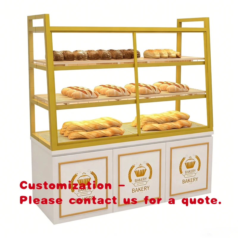 custom.Custom Metal Bakery Pastry Bread Display Cabinet with Glass Door and Wooden Trays Commercial Supermarket