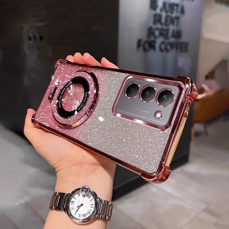 حافظات هاتف Redmi15 مع حامل Bing بريق حافظة من السيليكون المقاوم للصدمات لهاتف Xiaomi Redmi 15 15C 4G 5G POCO C85 غطاء Coque Braket