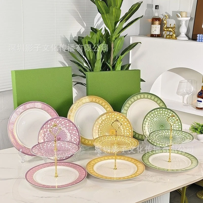 

Luxury Sense Bone China Multi-layer Fruit Snack Plates Creative Home Western Flat Plates High-grade Ceramic Dishes