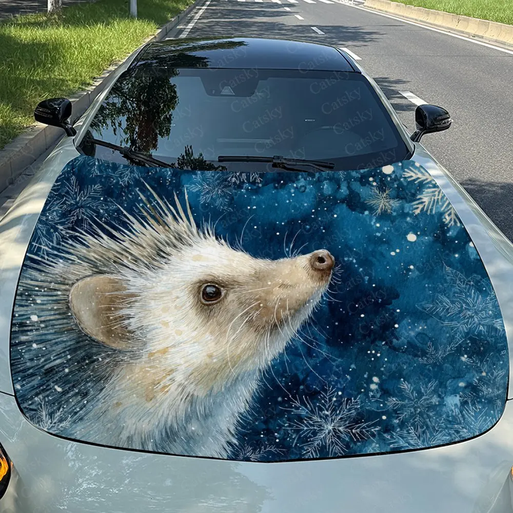 

Starry Night Hedgehog Car Sticker Paper, PVC Waterproof Engine Hood Sticker, Self-adhesive Scratch Resistant Sticker, Suitable F