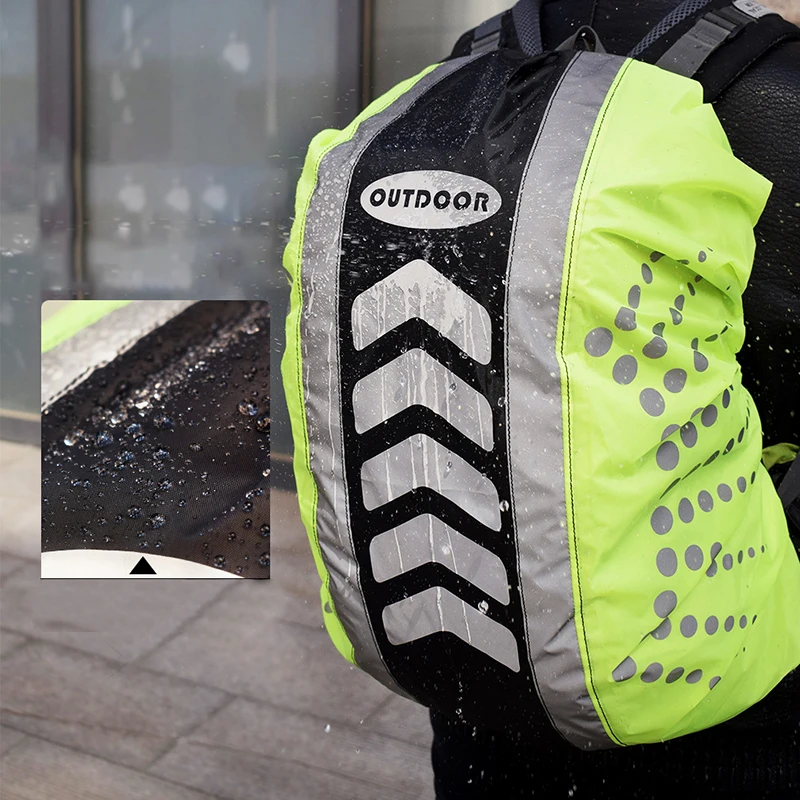 Cubierta de lluvia de mochila impermeable con tiras reflectantes para viajes al aire libre, cubierta de polvo de tira reflectante