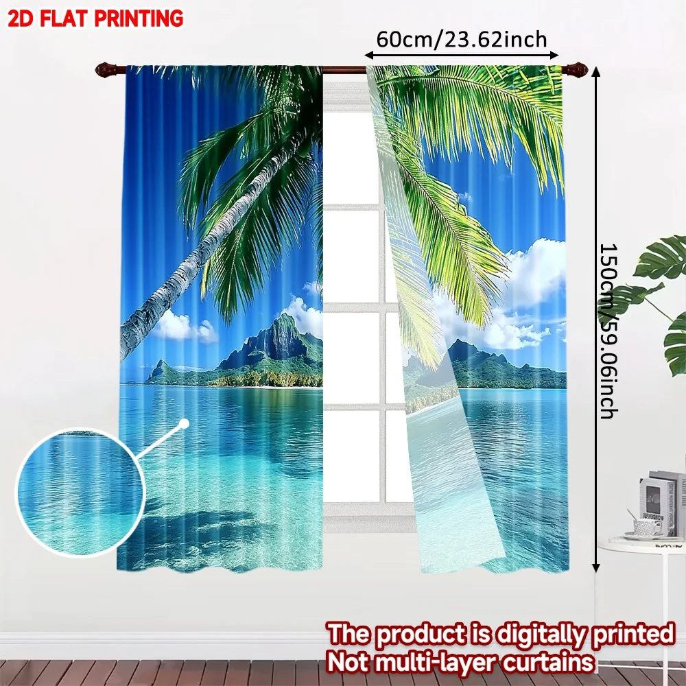 2D flat printing 2pcs Curtain Scene Curtains Tropical Island Paradise Digital Printed Polyester Drapes Holiday Decorations for