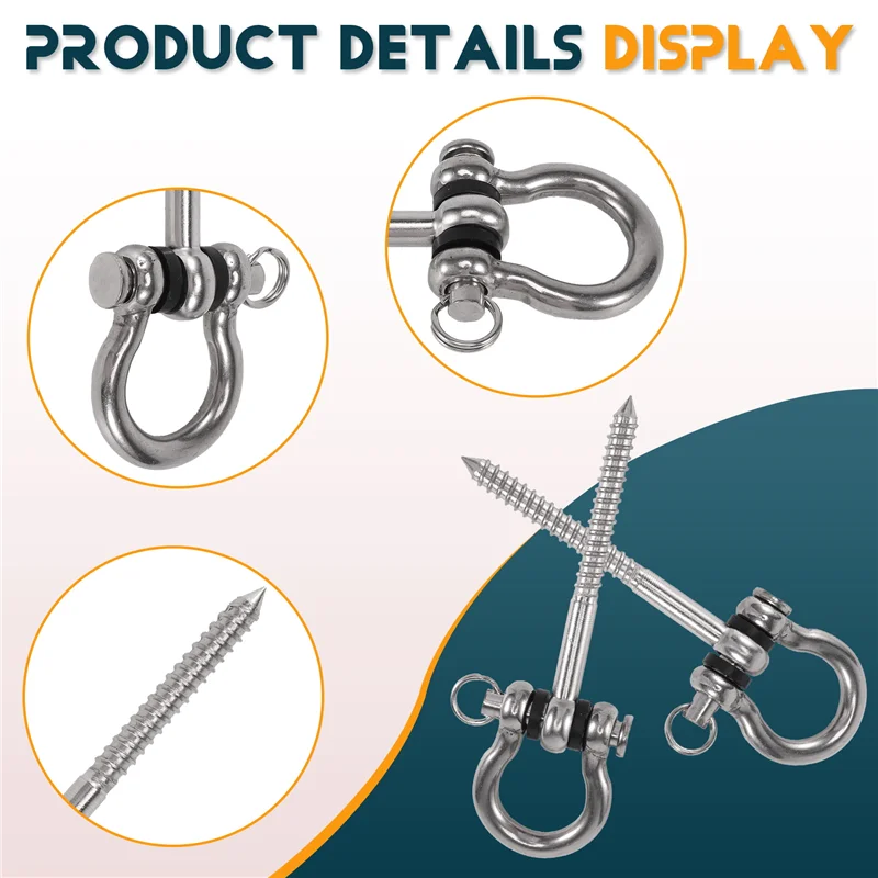 

AC23-2 Pcs 304 Stainless Steel Screw Bracket Heavy Duty 180° Swing Hangers Yoga Hammock Chair Sandbag Hardware Swing Sets