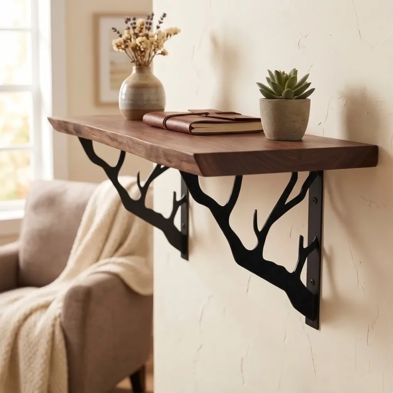 New Tree Branch-Shaped Metal Shelf Bracket, L-Shaped Metal Support, Suitable for Decorative And Practical Shelving in Kitchens