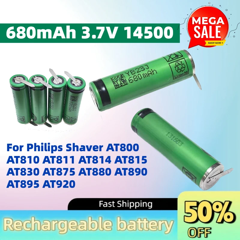 New 680mAh 3.7V 14500 Rechargeable Battery for Philips Shaver AT800 AT810 AT811 AT814 AT815 AT830 AT875 AT880 AT890 AT895 AT920