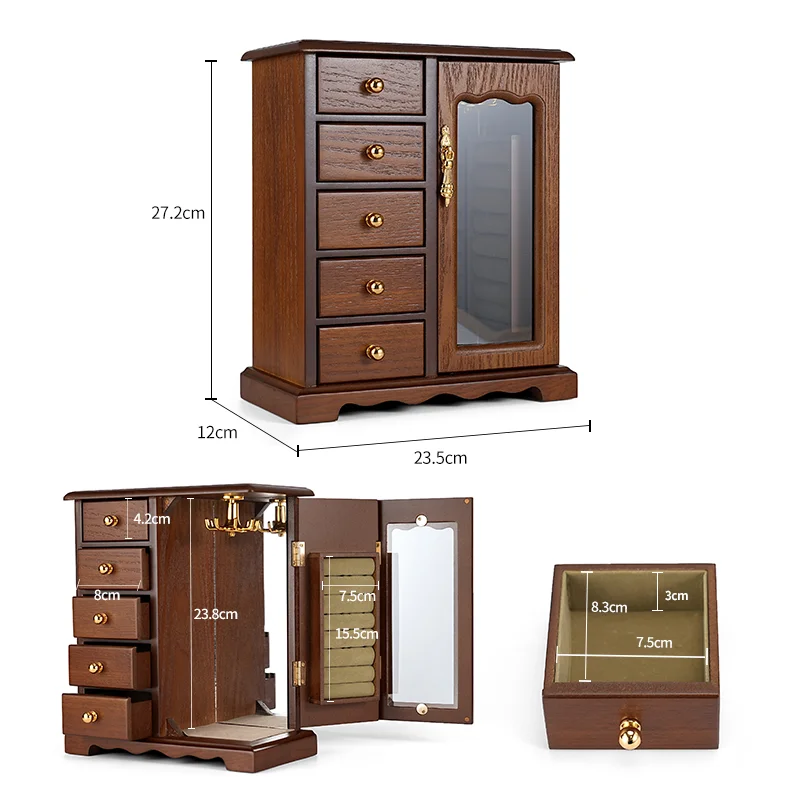 Chinese-style wooden exquisite gifts, large-capacity jewelry box jewelry necklace ring earrings jewelry box multi-layer storage