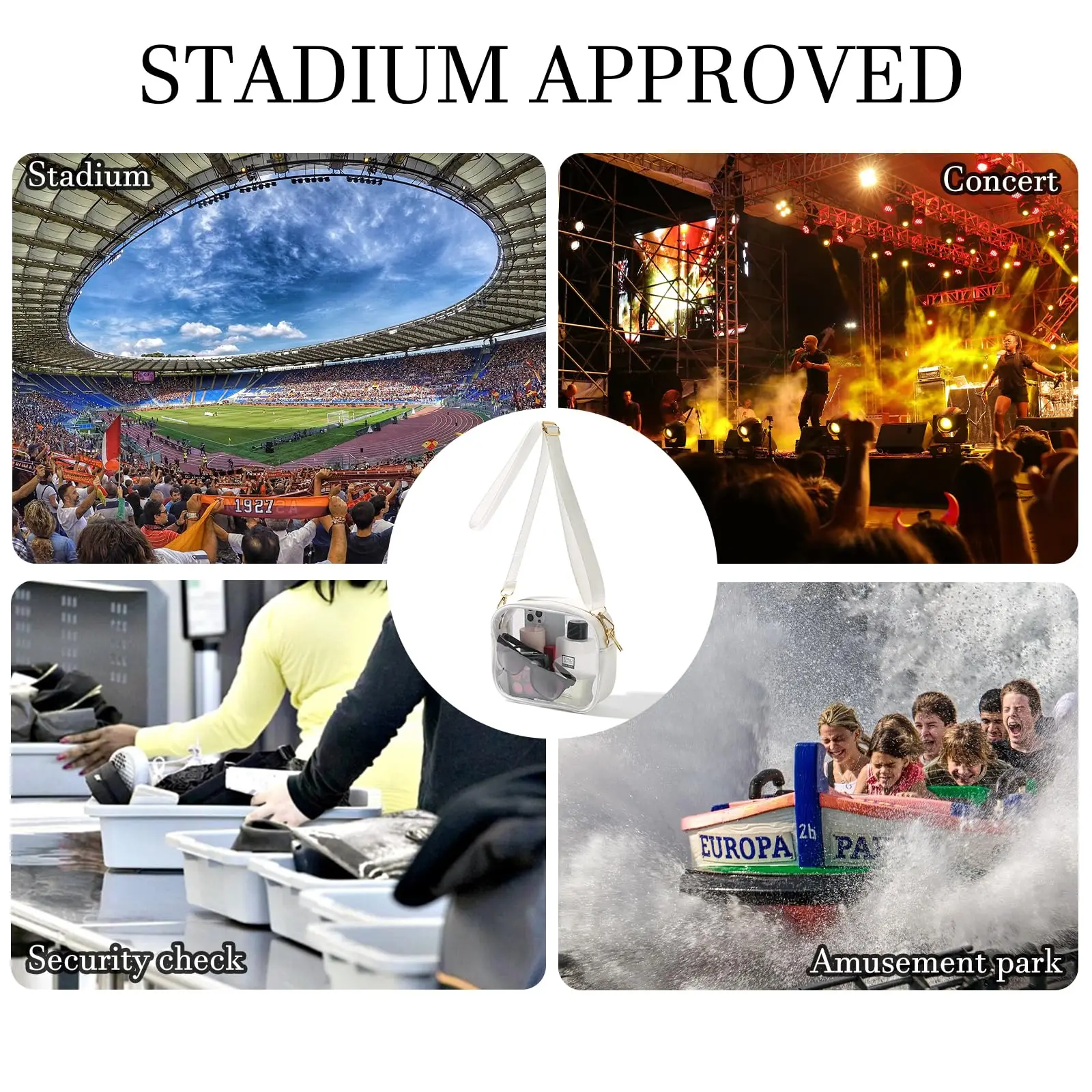 Clear Crossbody Bag, Stadium Approved Clear Purse Bag for Concerts Sports Events Festivals