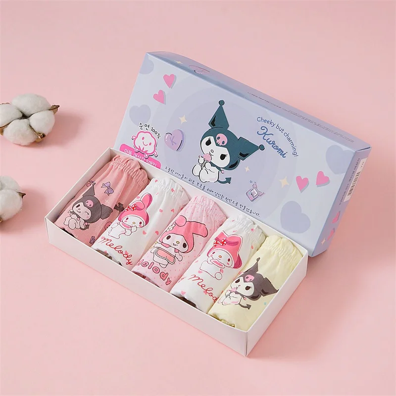 5Pieces/Box Kids Girls Panties Lovely Cinnamoroll Kuromi Children Triangle Underwear Soft Cotton Boxed Briefs For Girls