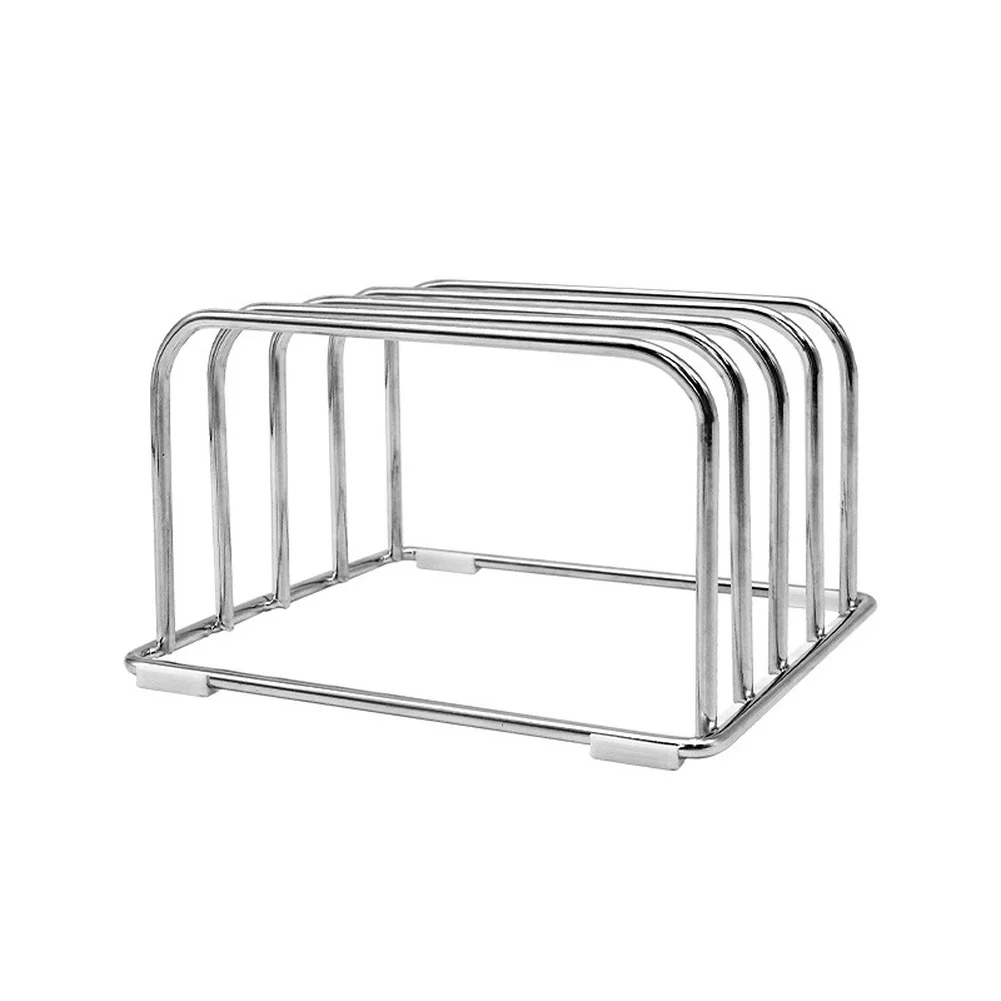 Stainless Steel Board Holder for Countertop Use Designed to Keep Cutting Boards Upright and Within Easy Reach While Cooking