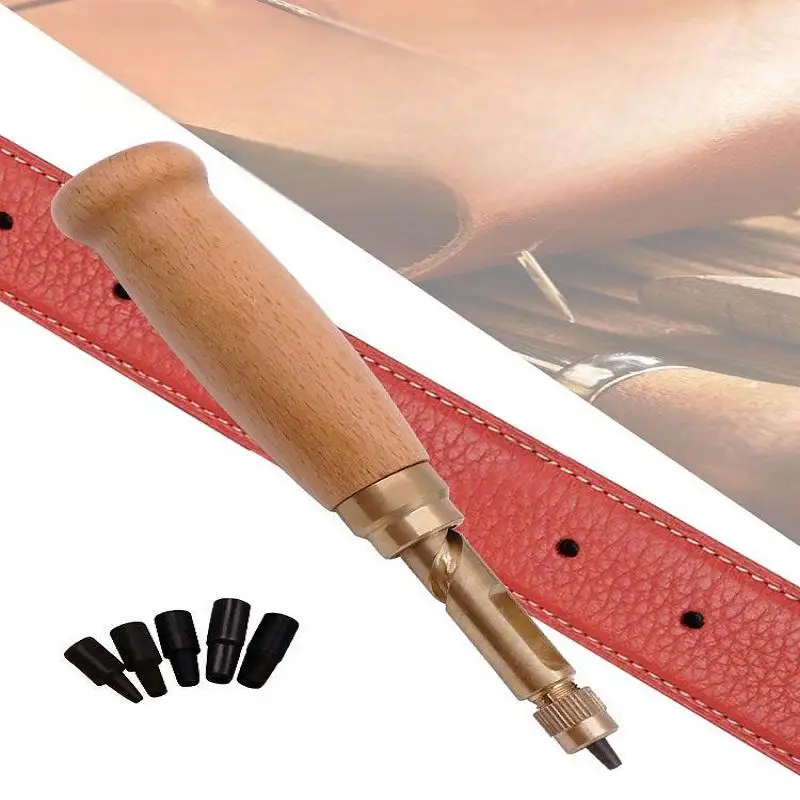 מברגת חור חגורת שעון אוטומטית לעשייה עצמית עם מקדחת ספר נשלפת עם 6 קצוות בגודל 1.5-4 מילימטר כלי עור