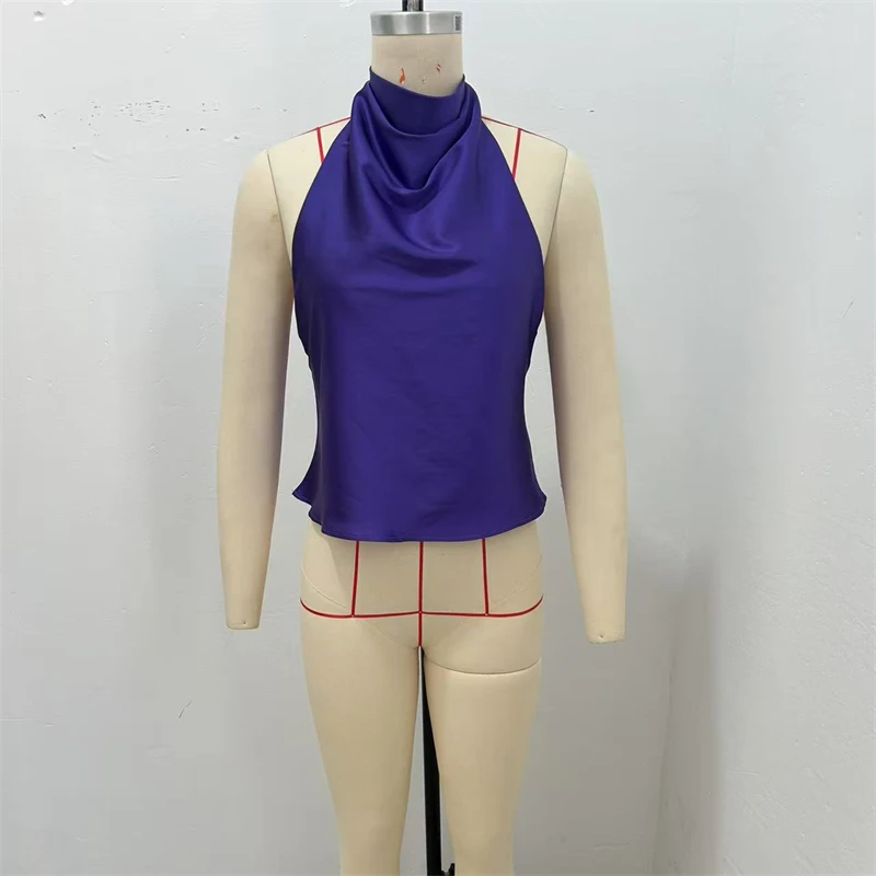 KEYANKETIAN 2025 été nouveau col oscillant pour femmes licou Satin gilet mode Sexy dos nu sans manches haut court mince pull