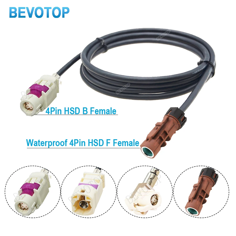 BEVOTOP Waterproof HSD F Female to Non-Waterproof HSD B Male/Female Jack 4PIN LVDS Cable High Speed 4 Core 535 Line Wire Harness