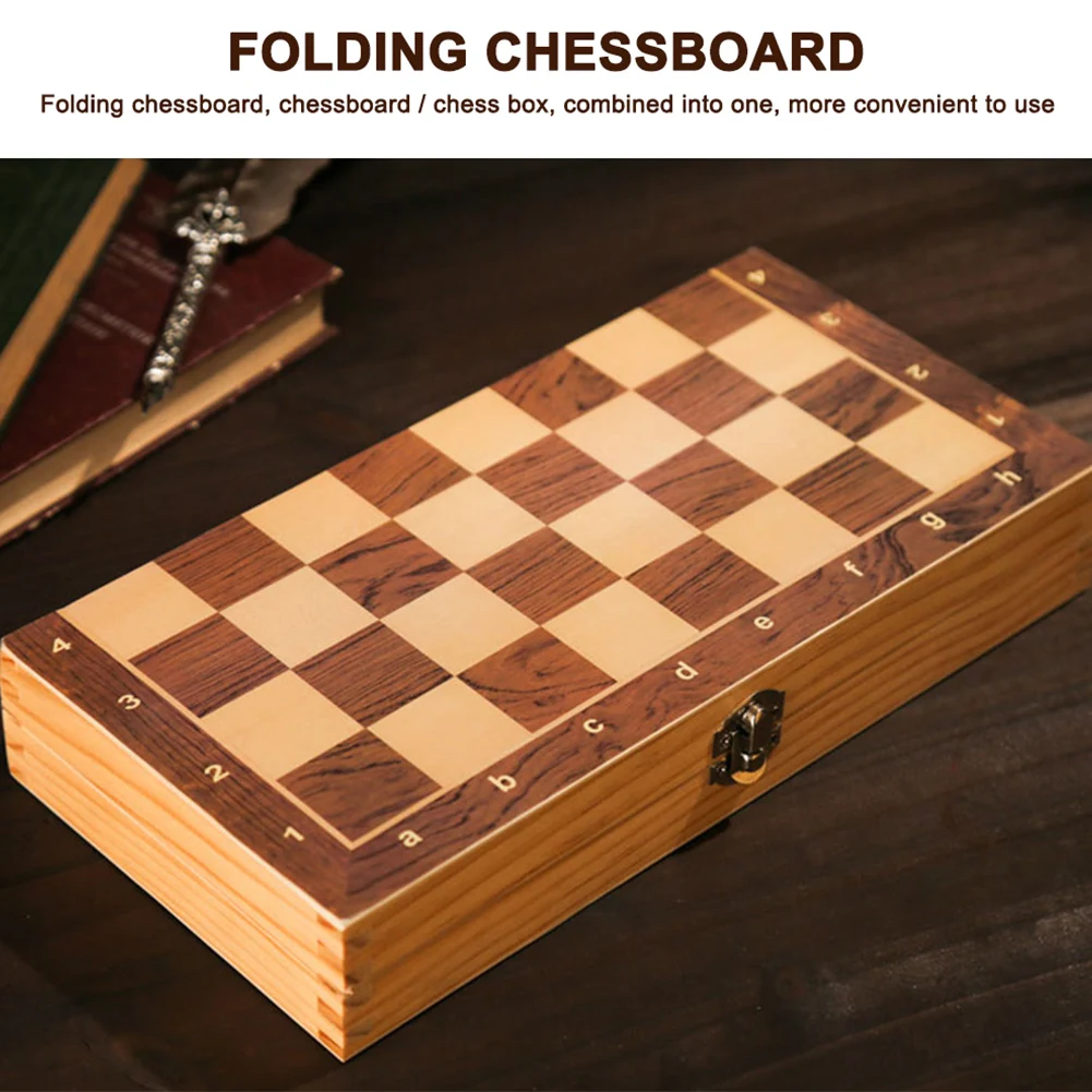 29x29cm 3 in 1 Chess Chekers Backgammon Developing Strategic Thinking Chess Wooden Set Foldable Chess Board for Kids Adults