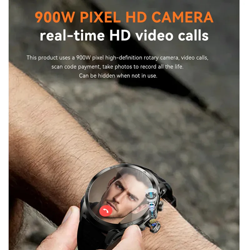 스마트 워치 남성용 4G SIM 카드, Whatsapp GPS 와이파이 회전 카메라, 900W 구글 플레이 스토어 앱 다운로드, 아몰레드 스크린 스마트워치 2024