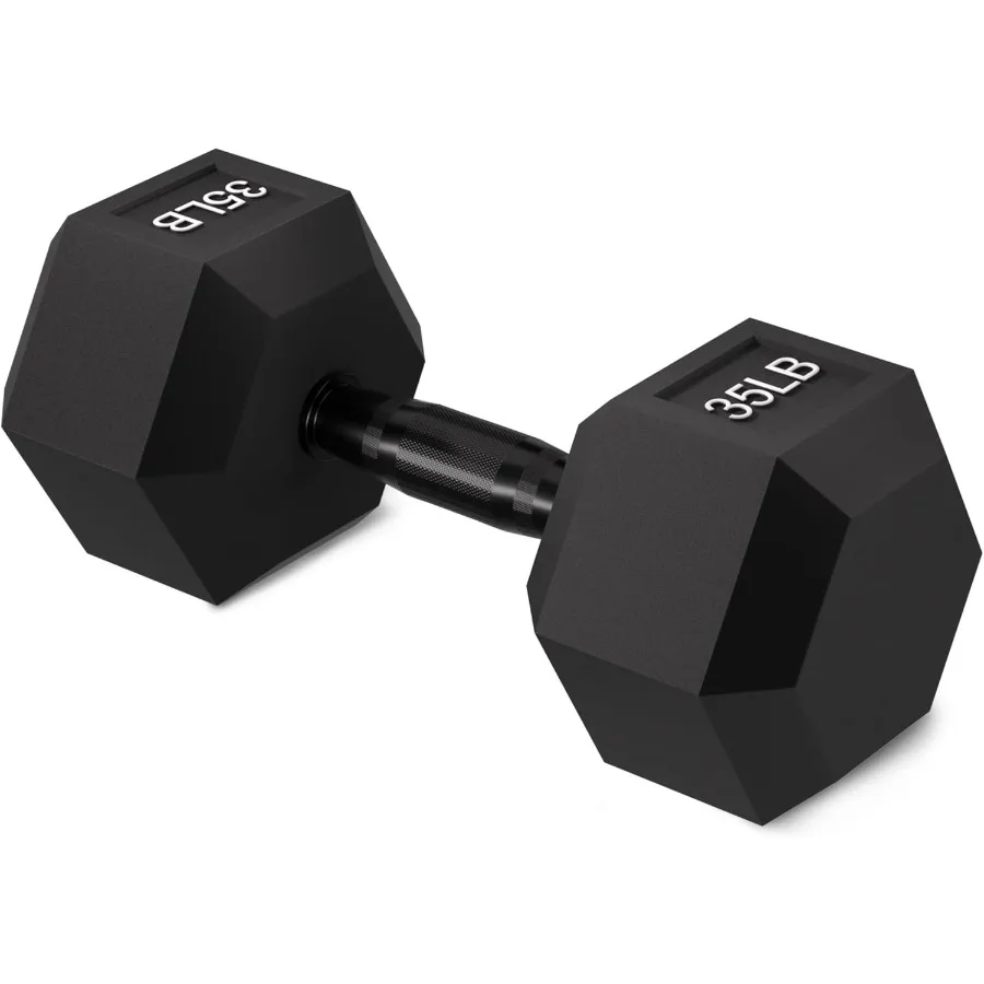 

Шестигранная гантель для упражнений и фитнеса с резиновым корпусом, гири для рук с противоскользящей металлической ручкой для домашнего спортзала, одинарный объем 35 фунтов