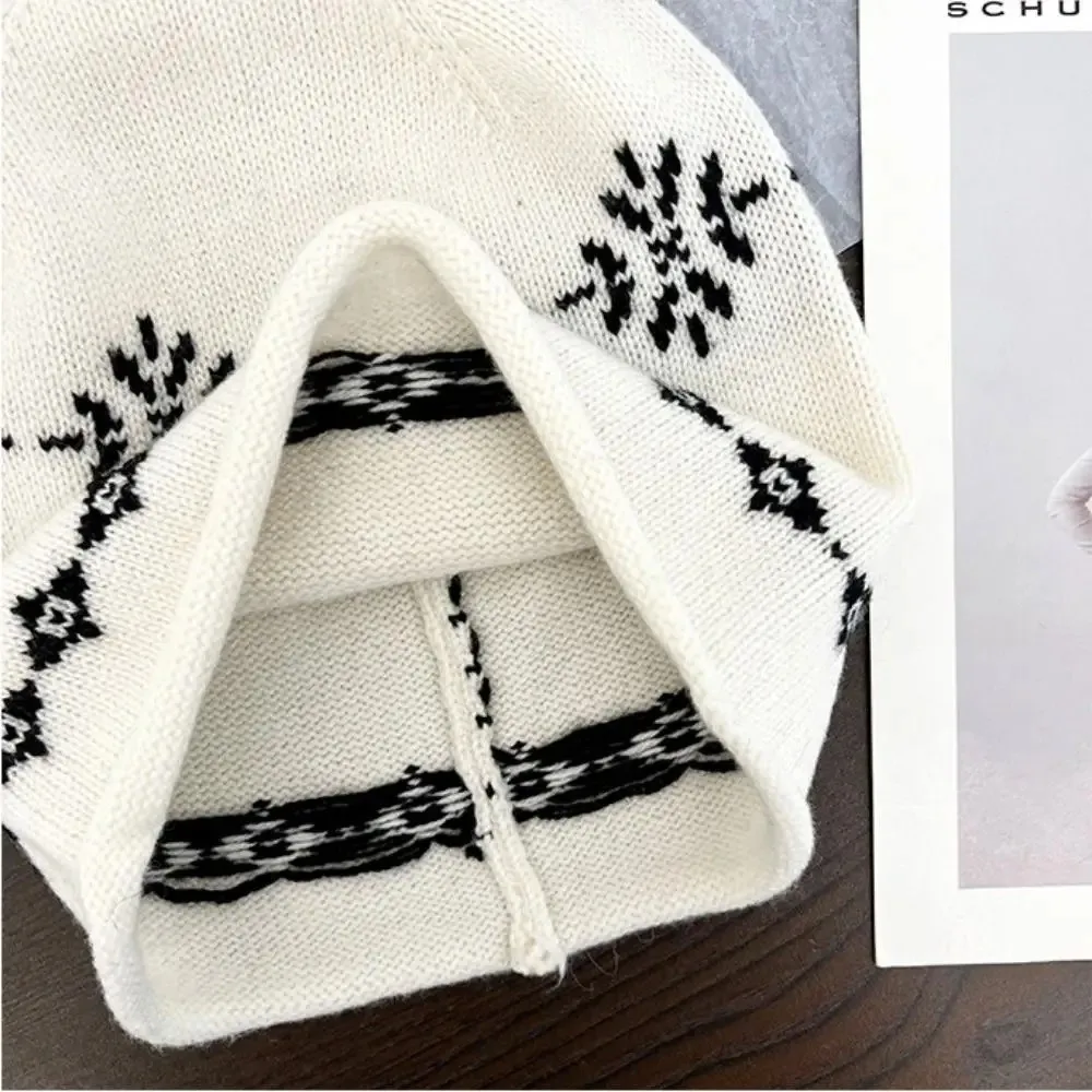 Retro Seasonal Warmth Knitted Hat Fair Isle Jacquard Weave Ear Protection Hat Curled Edge Warm Korean Beanie Cap For Women