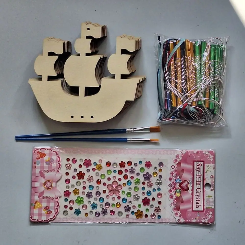 DIY Wooden Pirate Ship Craft Set Unfinished Wood Slices Wind Chime Supplies Painting Art Project For Kids Gift