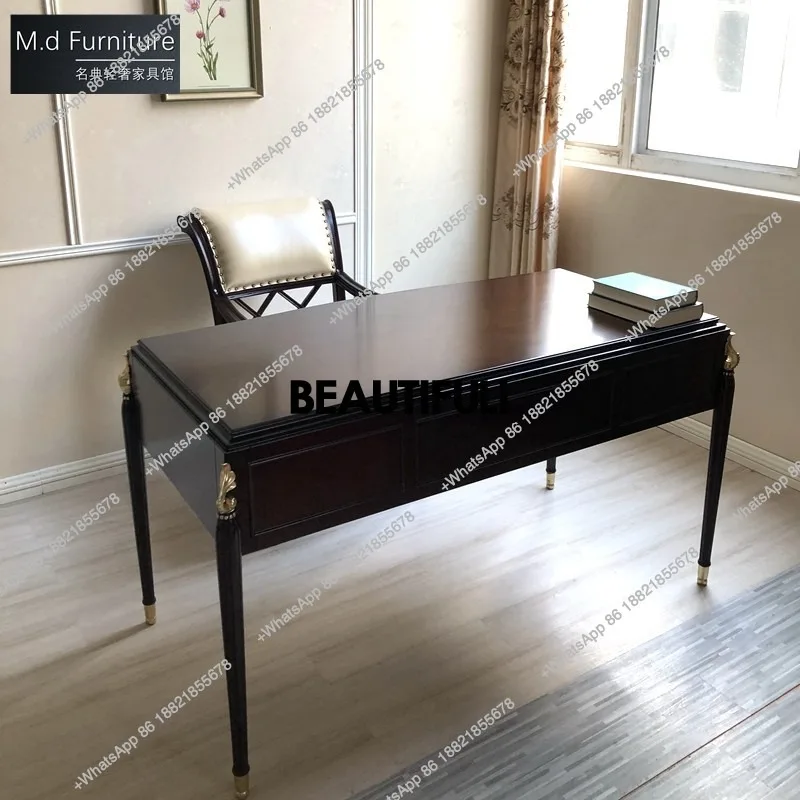 

Neoclassical light luxury solid wood desk French multi-drawer writing table American beech desk
