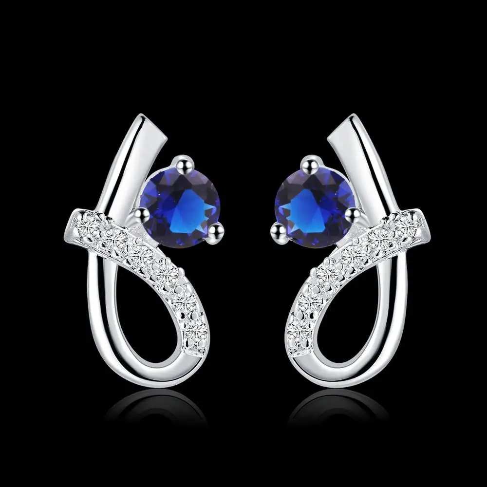 925 Sterling Silver asli cantik biru zirkon kristal anting untuk wanita mode mewah pesta pernikahan aksesoris perhiasan hadiah