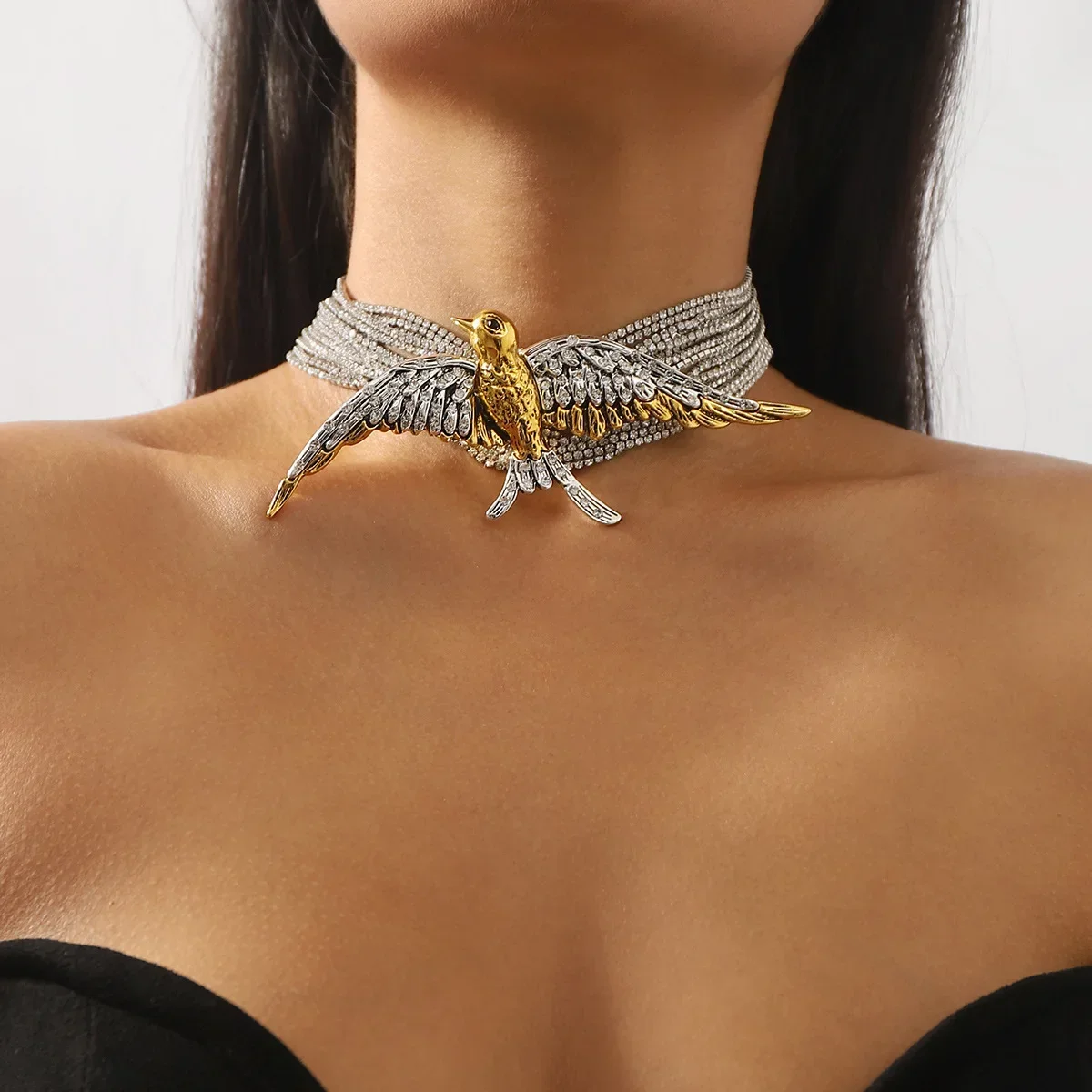 Multilayers Crystal  Swallow Choker Chain Necklace Spicy Girl Jewelry