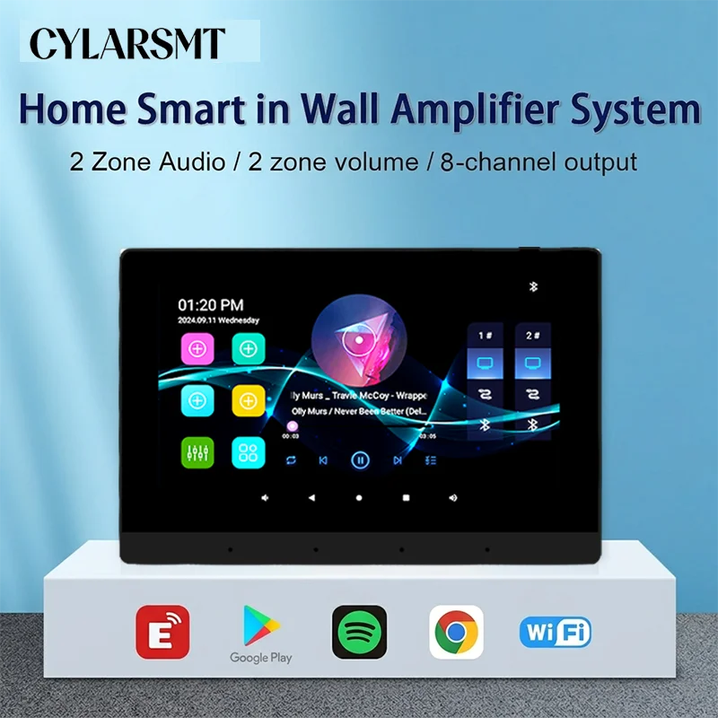 

7 Inch Smart Home Background Music System Android 11 Touch Screen Wi-Fi Bluetooth TF Card USB Sound Audio In Wall Amplifier