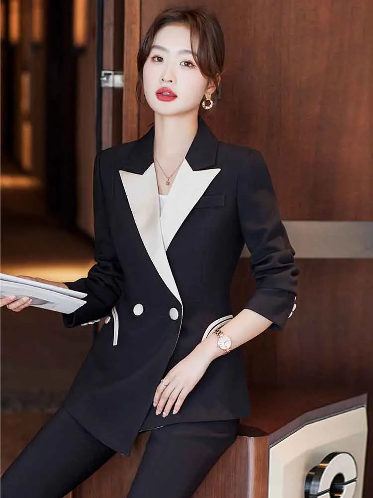 Design Women's Patchwork 2 piece set Large size contrast color balzer 2024 Autumn Notched collar jacket Office lady INKEO 4O065