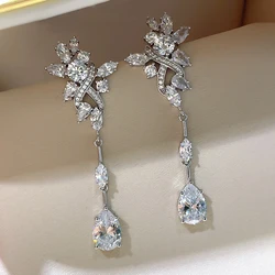 Huitan New Trendy Long Earrings for Women Full with Crystal Cubic Zirconia Bling Bling Female Accessories Wedding Party Jewelry