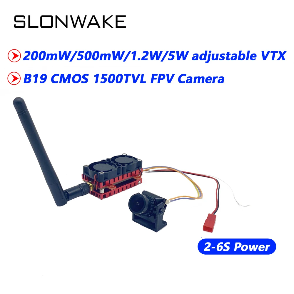 SLONWAKE-transmisor de Dron FPV, 5000mW de potencia, baja latencia, 5,8g, cámara 1500TVL, gafas de 4,3 pulgadas, traje de transmisión analógica RC