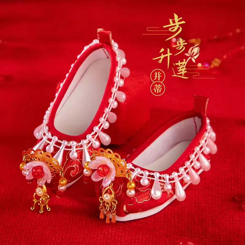 

1/3 BJD shoes big red ancient costume style embroidered cloth shoes 60cm doll shoes free shipping