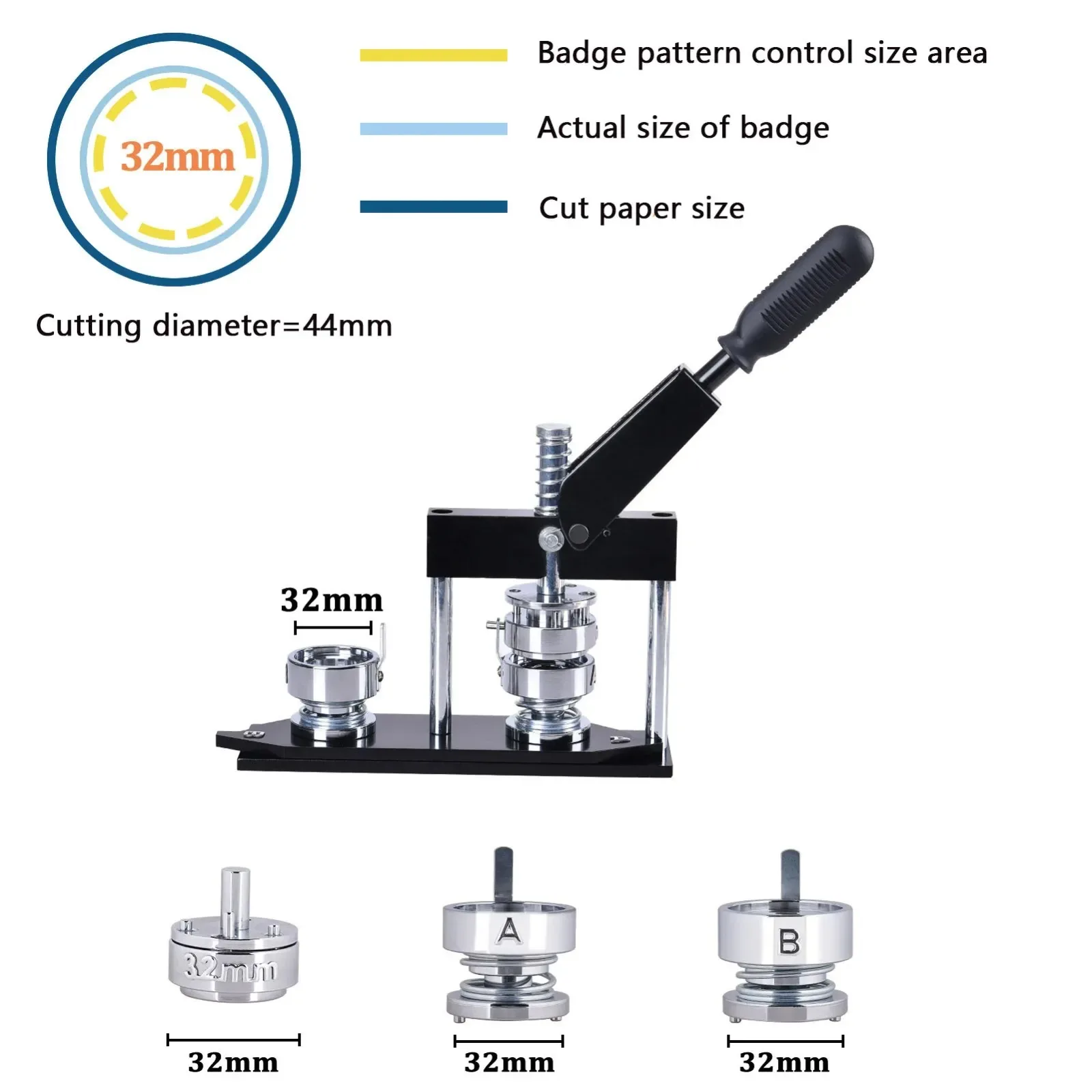 Picture 5: 25mm-75mm Button Press Button Pin Maker Machine Set with 100pcs Free Button Parts Circle Cutter DIY Round Badge Punch Maker