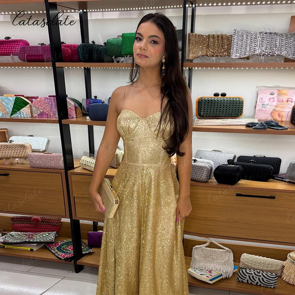 Catasdate A-lijn feestjurk Glanzende avondjurk Sweetheart Huwelijksceremonie Jurken Formele Gala vestidos fiesta Aangepast