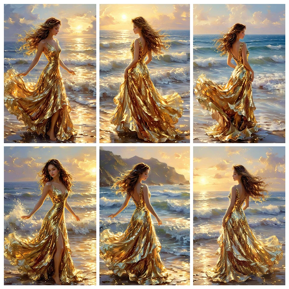 

Diamond Embroidery Portrait Rhinestones Mosaic Seaside Girl Full Square Painting Drill Cross Stitch Handmade Hobby