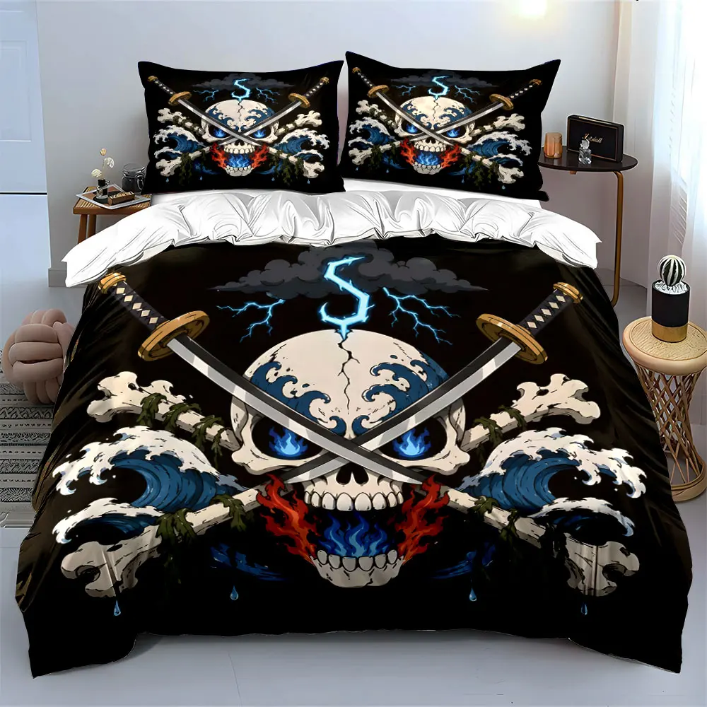Skull Pattern Unique Quilt Cover Design Print Bedding Set 1 Duvet Cover 2 Pillowcases for Adult and Children Luxury Gift