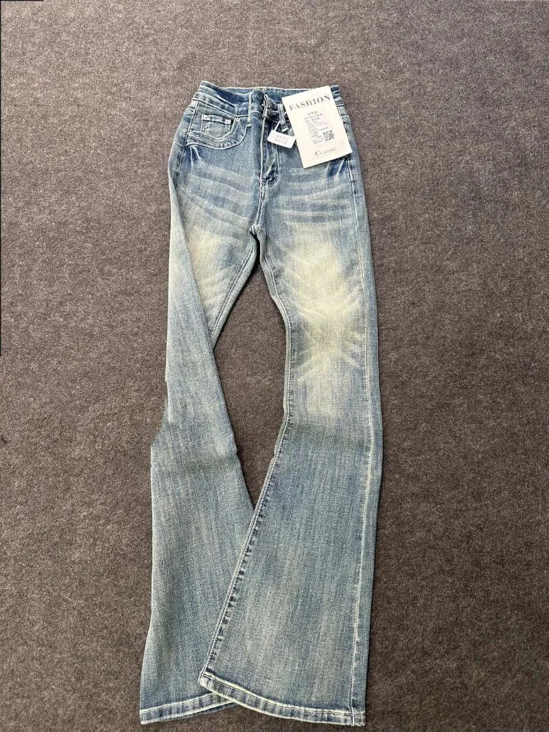 Fashion Street Blue Wash Micro Flared Jeans Women 2024 Summer New Loose Stretch Harajuku Korean Casual High Waist Straight Jeans