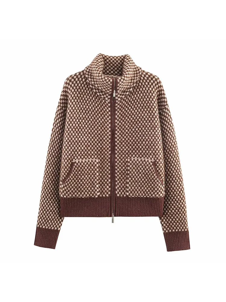 

Women Autumn Winter New High Neck Pockets Sweater For Women Street Long Sleeve Bomber Jacket Lady Zipper Chic Tops